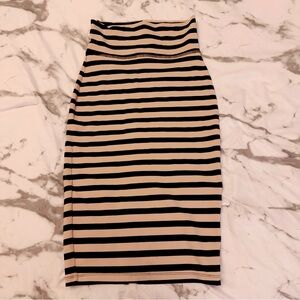 bebe Black and Cream Striped Pencil Skirt